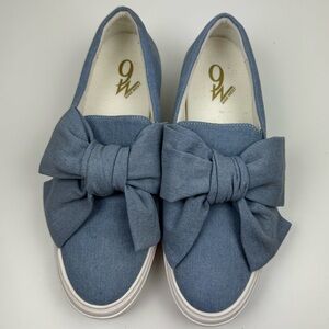Nine West Onasha Platform Blue‎ Fabric Bow Slip On Sneakers Size 7
